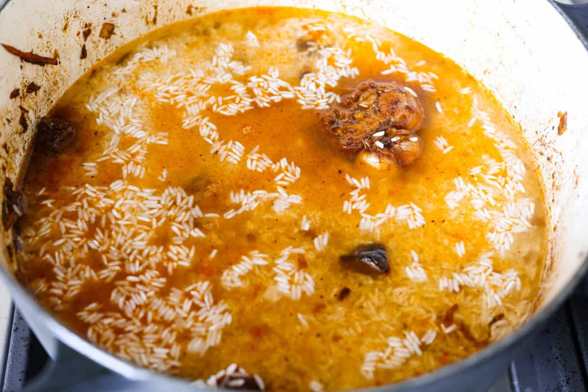 Rice and water added and ready to cook. 