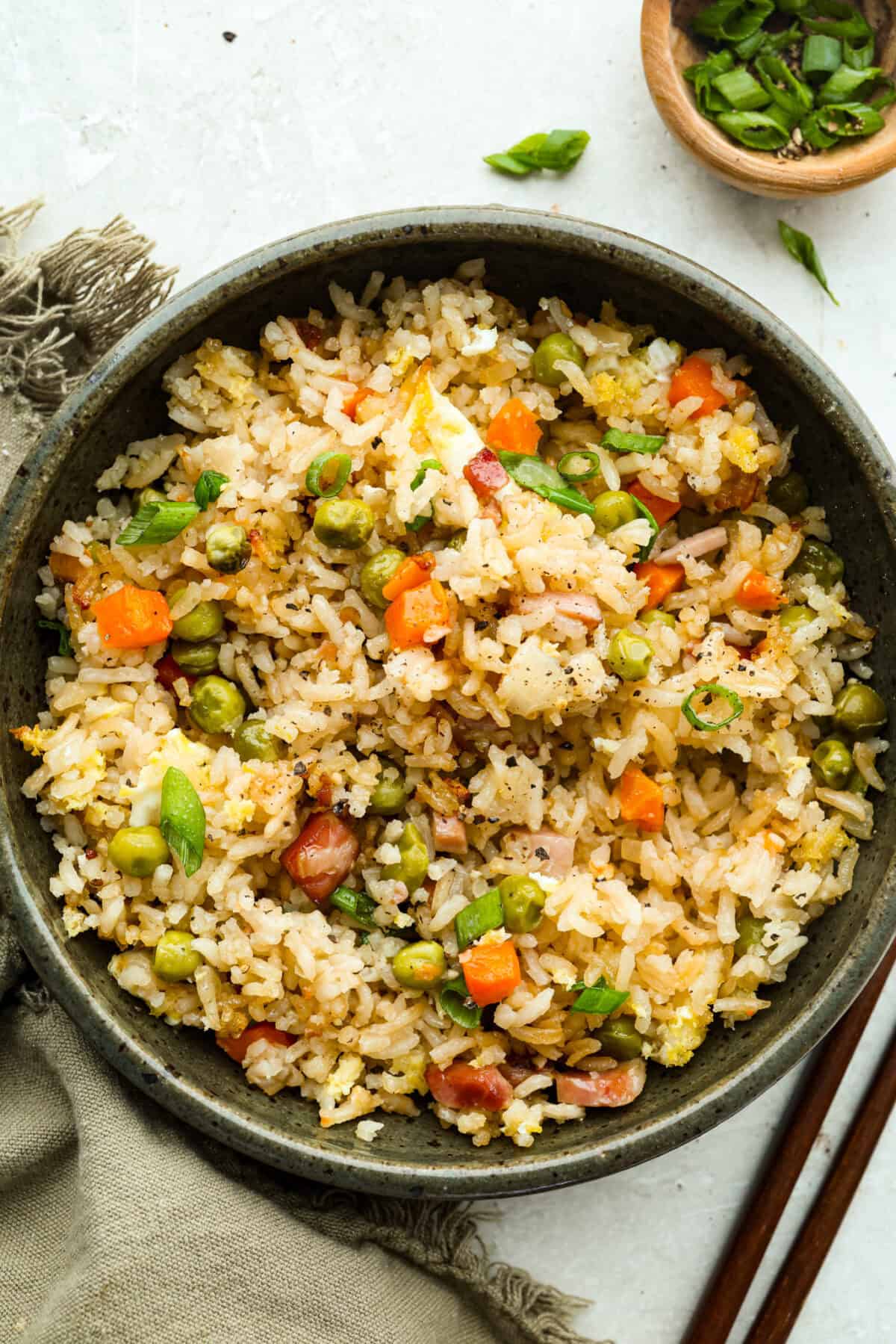 Serving portion of baked fried rice. 